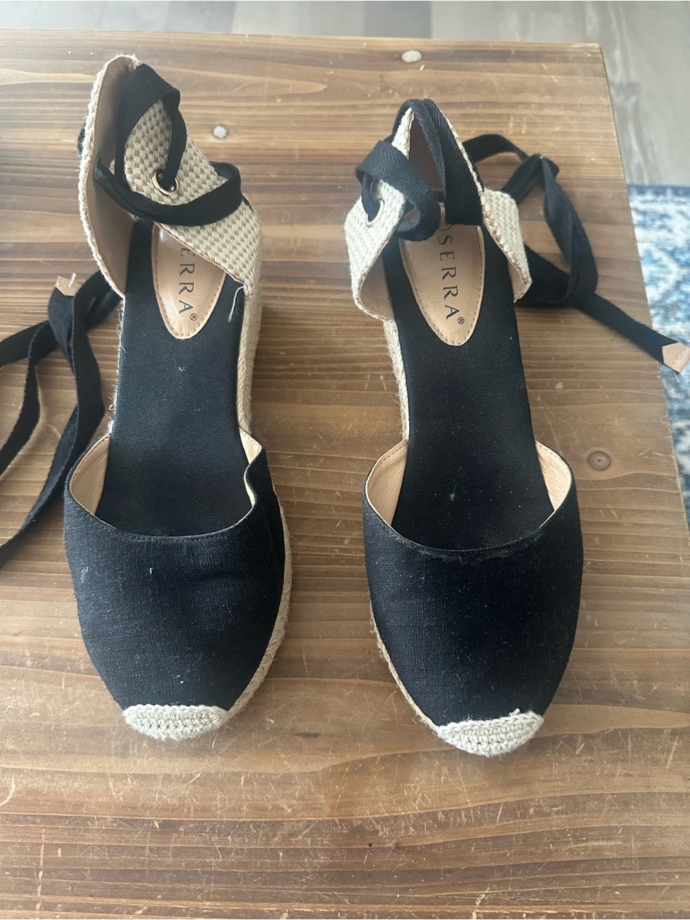 SERRA Black Espadrille Wedge Tie-Ankle Sandals